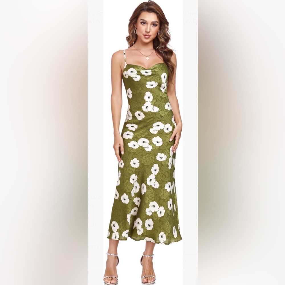 NWOT. Atnlewhi Floral Green Maxi Dress size L. - Picture 4 of 16